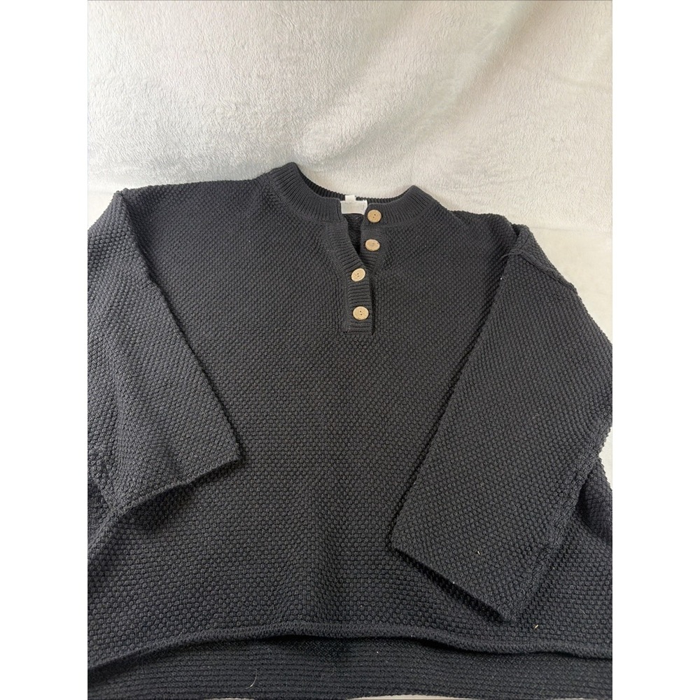 Heyson Black Waffle‎ Knit Button Henley Sweater Sm Chunky Pullover Boutique EUC